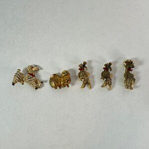 Vintage Lot of 5 Bundle Small Gold Tone Dog Poodle Brooch